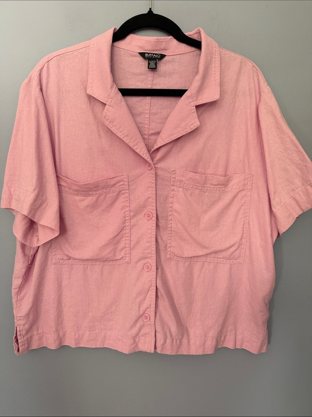 Buffalo David Bitton Pink Linen Blend Camp Shirt Boxy Button Front XL